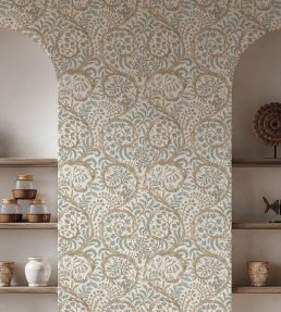 Butterow Wallpaper by Josephine Munsey Soft Blue and Brown