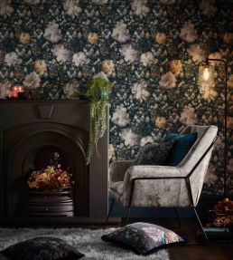 Camile Wallpaper by Clarke & Clarke Midnight/Gold