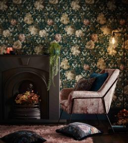 Camile Wallpaper by Clarke & Clarke Teal/Spice