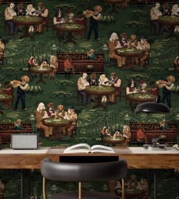 Canine Cards Wallpaper by Brand McKenzie Green Felt