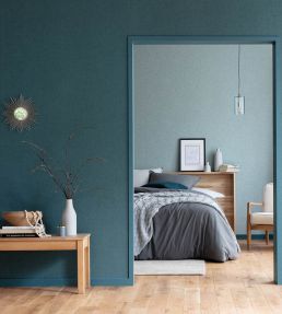 Linen Uni Metallic Wallpaper by Caselio Bleu