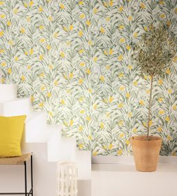 Cassis Wallpaper by Caselio Vert Kaki Jaune