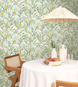 Cassis Wallpaper by Caselio Vert Feuille Jaune