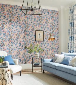 Caverley Wallpaper by Sanderson Indigo Blue/Rowan Berry