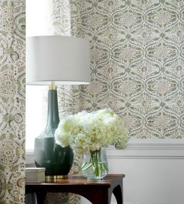 Cecilia Wallpaper by Anna French Green and Beige