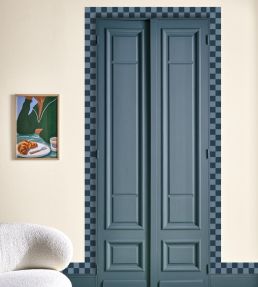 Checks Border Wallpaper by Caselio Bleu Denim