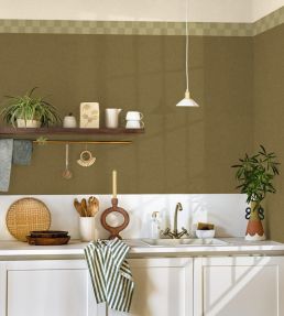 Checks Border Wallpaper by Caselio Vert Olive