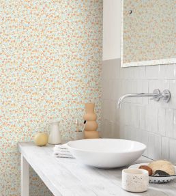 Cherry Wallpaper by Casadeco Blanc / Corail