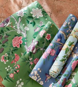 Chinoiserie Hall Wallpaper by Sanderson Dawn Blue / Persimmon