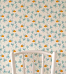 Chintz Constance Wallpaper by Ottoline Light Blue and Marigold