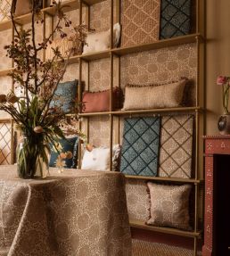 Chrysanthemum Archive Revival Fabric by Volga Linen Caramel/Oyster