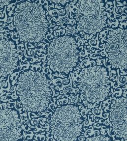 Chrysanthemum Archive Revival Fabric by Volga Linen Celadon/Prussian Blue
