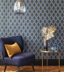 Chrysler Wallpaper by Casadeco Bleu Orage