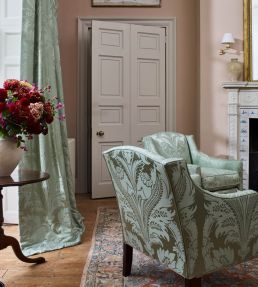 Clandon Damask Fabric by Zoffany Eau de Nil