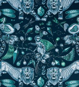 Emma J Shipley Extinct Fabric by Clarke & Clarke Navy
