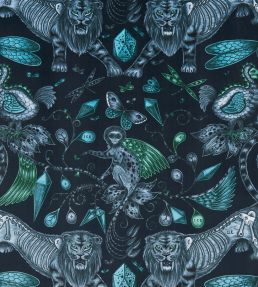 Emma J Shipley Extinct Velvet Fabric by Clarke & Clarke Navy