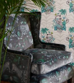 Emma J Shipley Extinct Velvet Fabric by Clarke & Clarke Navy