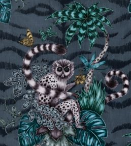 Emma J Shipley Lemur Velvet Fabric by Clarke & Clarke Navy