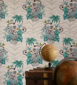 Emma J Shipley Lemur Wallpaper by Clarke & Clarke Navy
