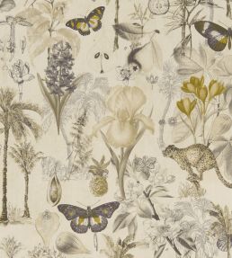 Botany Fabric by Clarke & Clarke Charcoal / Chartreuse