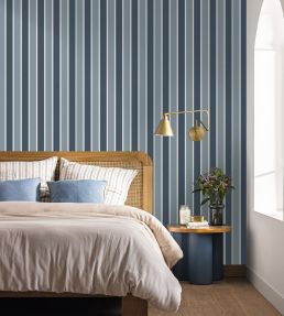 Classic Lines Wallpaper by Caselio Bleu Denim Or