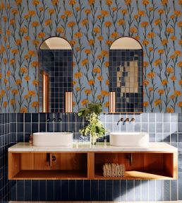 Clavelitos Wallpaper by Tres Tintas Blue