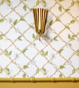 Clematis on Bamboo Trellis Wallpaper by Alice Crawley Green
