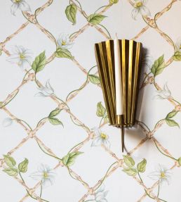 Clematis on Bamboo Trellis Wallpaper by Alice Crawley Green