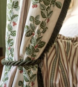 Cobnut Stripe Fabric by Sanderson Leaf Green/Berry