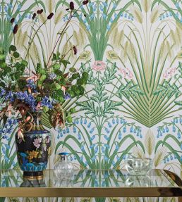 Bluebell Wallpaper by Cole & Son Spring Greens & Cerulean Sky on Cream