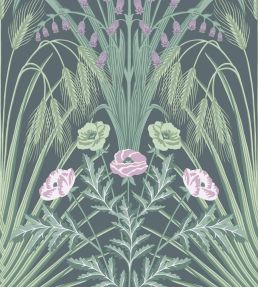 Bluebell Wallpaper by Cole & Son Sage, Mint & Lilac on Charcoal