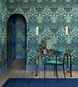 Bluebell Wallpaper by Cole & Son Sage, Mint & Lilac on Charcoal