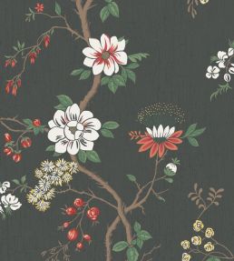 Camellia Wallpaper by Cole & Son White & Red on Charcoal