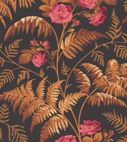 Rose Wallpaper by Cole & Son Cerise & Burnt Orange on Black