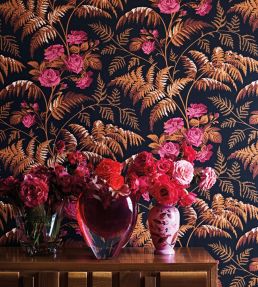 Rose Wallpaper by Cole & Son White & Ice Blue on Denim