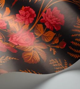 Rose Wallpaper by Cole & Son Cerise & Burnt Orange on Black