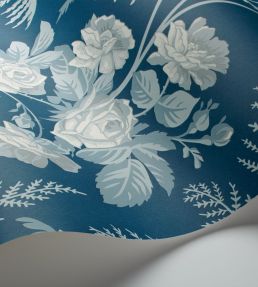 Rose Wallpaper by Cole & Son White & Ice Blue on Denim