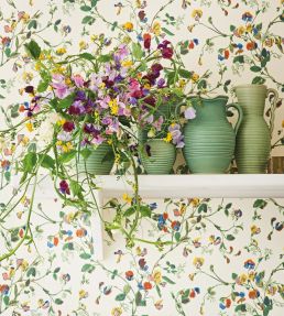 Sweet Pea Wallpaper by Cole & Son Cerise & Magenta on Viridian