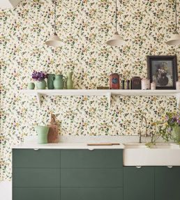 Sweet Pea Wallpaper by Cole & Son Cerise & Magenta on Viridian