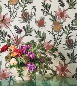 Thistle Wallpaper by Cole & Son Lilac & Cerise on White