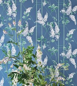 Wisteria Wallpaper by Cole & Son Powder Blue & Jade on Cerulean Sky