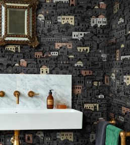 Mediterranea Wallpaper by Cole & Son Charcoal & Metallic