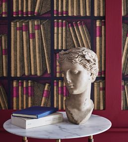 Ex Libris Wallpaper by Cole & Son Gold and Megenta