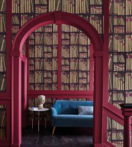 Ex Libris Wallpaper by Cole & Son Gold and Megenta