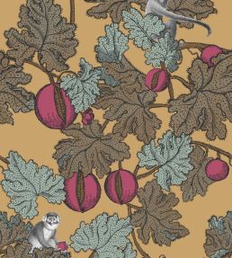 Frutto Proibito Wallpaper by Cole & Son Print Room Blue and Magenta on Metallic Gold