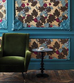 Frutto Proibito Wallpaper by Cole & Son Print Room Blue and Magenta on Metallic Gold