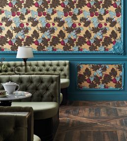 Frutto Proibito Wallpaper by Cole & Son Print Room Blue and Magenta on Metallic Gold