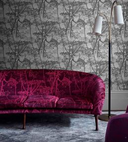 Cow Parsley Velvet Fabric by Cole & Son Magenta & Plum