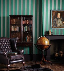 Polo Stripe Wallpaper by Cole & Son Teal/Gilver