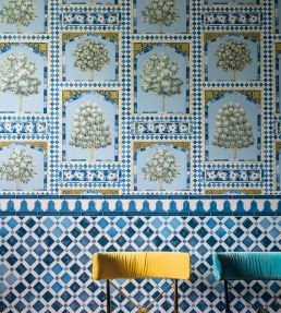 Sultans Palace Wallpaper by Cole & Son China Blue/Ochre